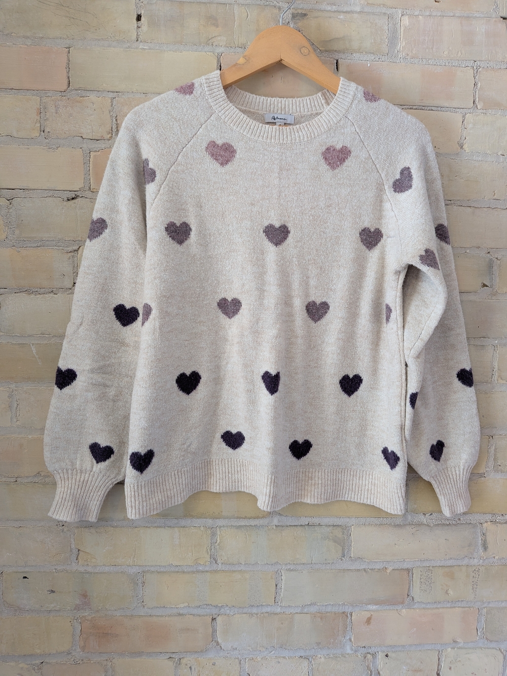 2 For $50 Reitmans Cream Crewneck Sweater with Purple Heart Motif